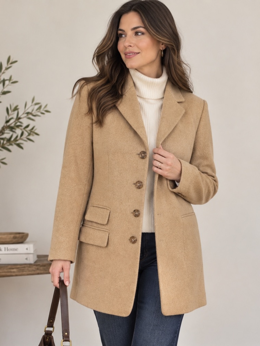VTG Talbots Petites 100% Camel Hair Long Blazer Coat Made in Italy Quiet Luxury